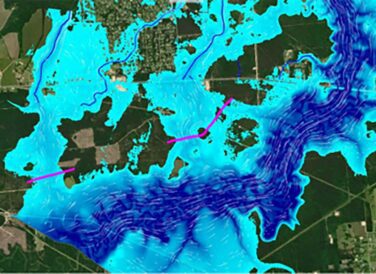 satellite flood map for SH 105